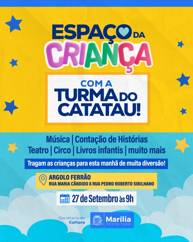 Espaço da Criança terá atividades gratuitas no Argolo Ferrão, em Marília