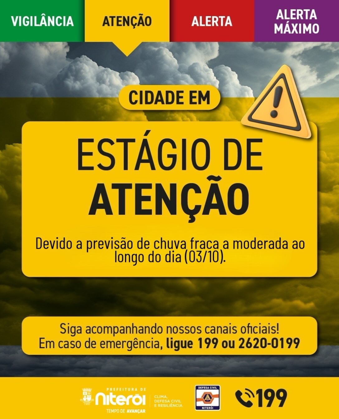 Niterói entra em estágio de atenção por causa da chuva neste sábado (3)