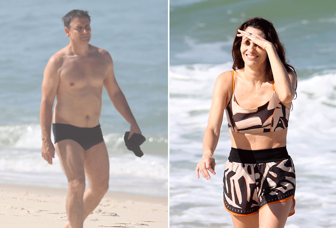 Murilo Rosa e Fernanda Tavares caminham na Praia da Barra