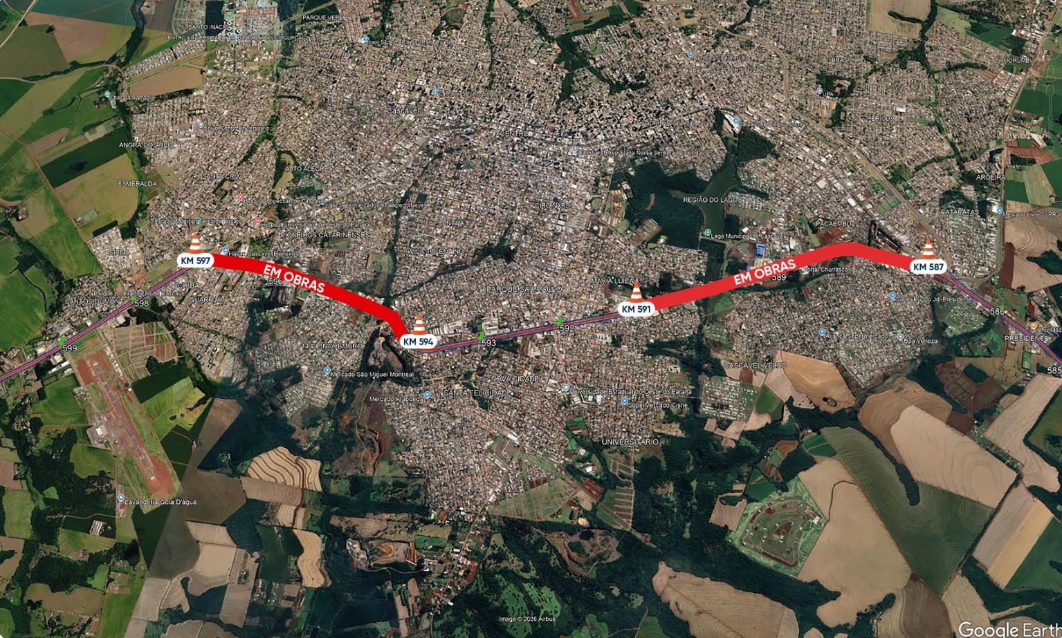 Obras noturnas na BR-277 alteram trânsito em Cascavel até 25 de setembro