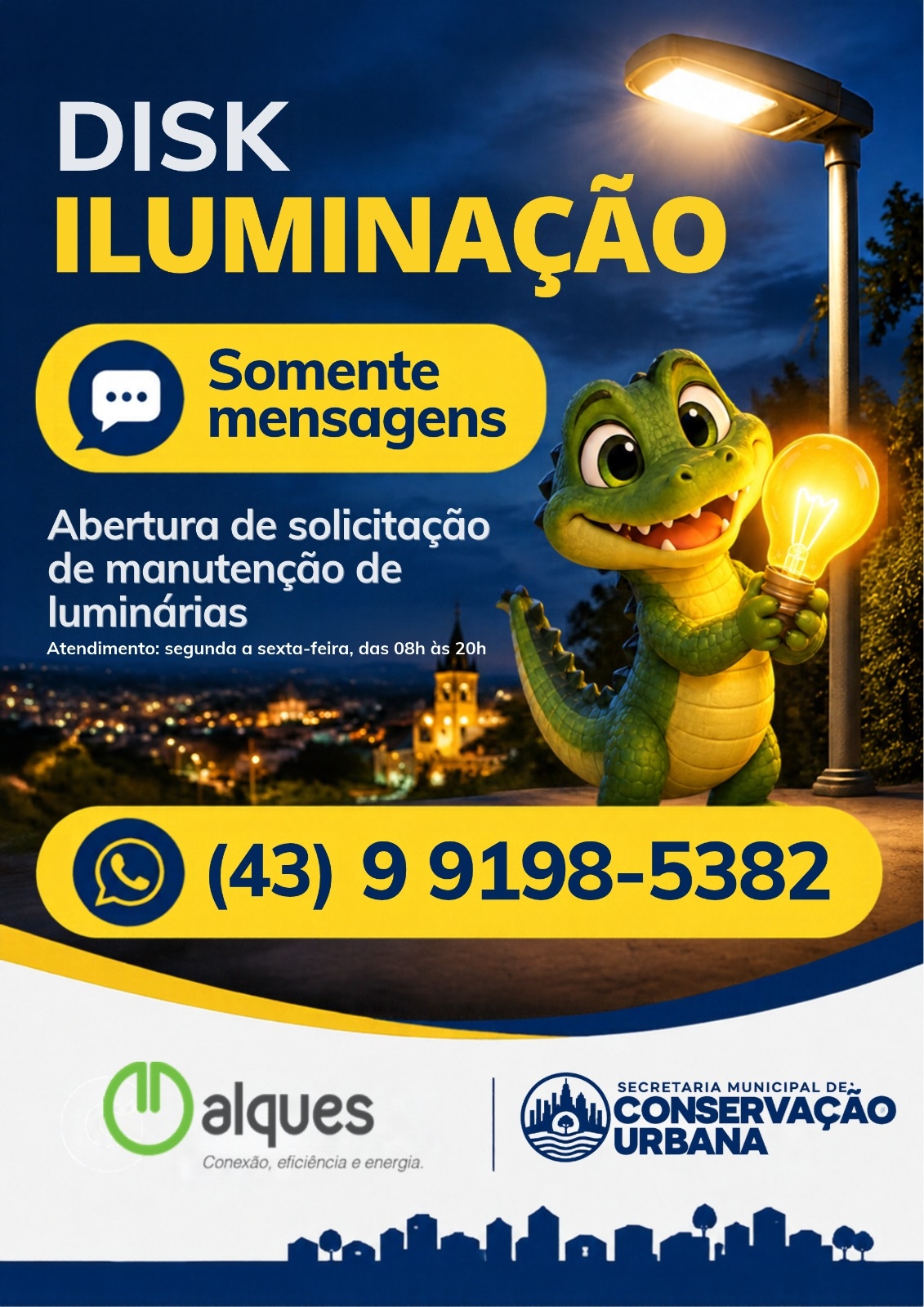 Jacarezinho disponibiliza WhatsApp para pedidos de manutenção na iluminação