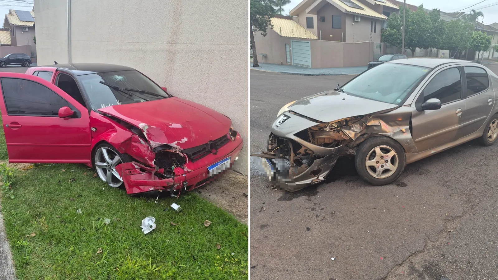 Motorista é preso após Golf bater em Peugeot e muro na Neva, em Cascavel