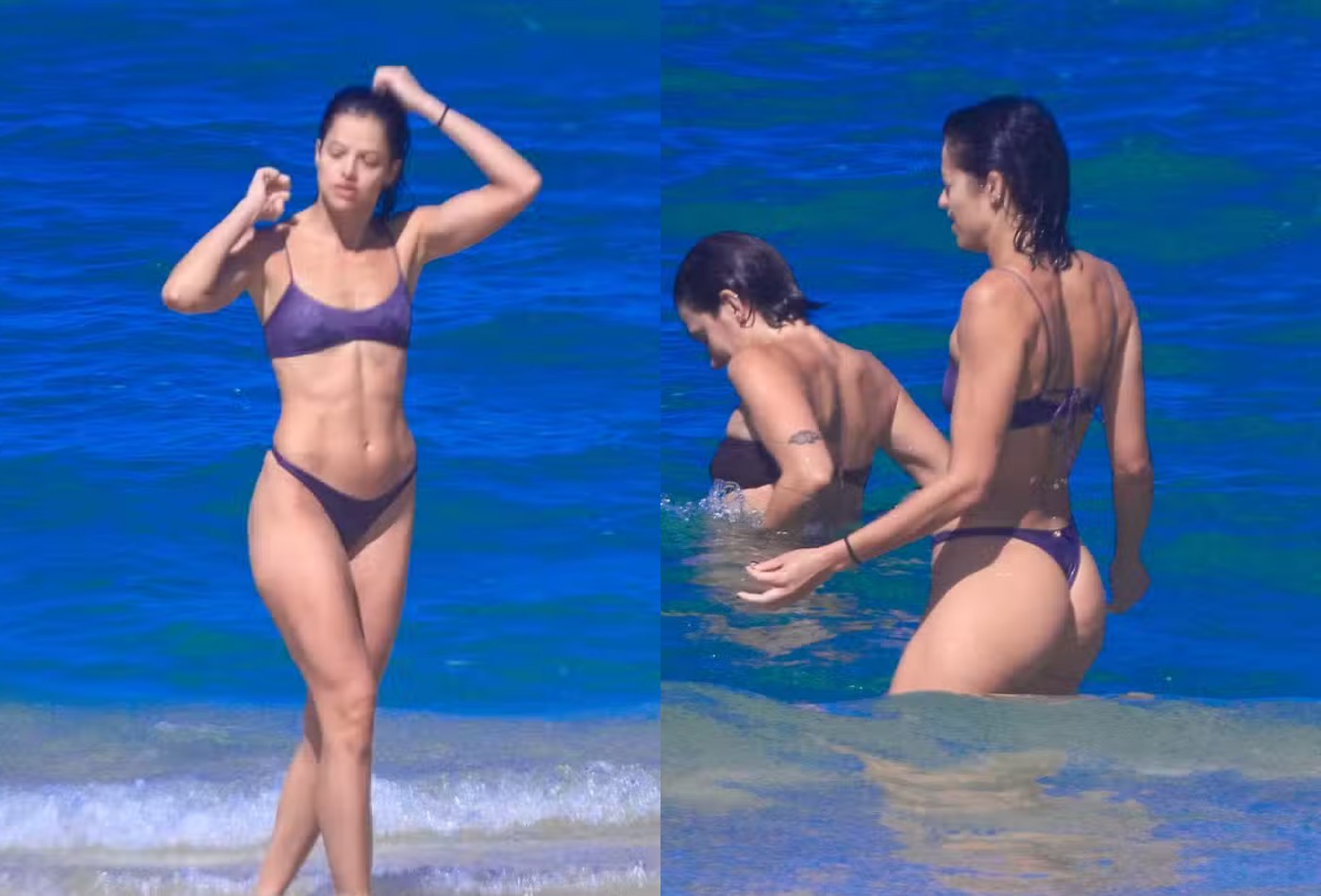 Agatha Moreira curte manhã de praia com amigos na Barra da Tijuca