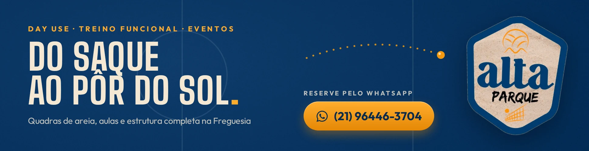 Alta Parque na Freguesia: day use, treino funcional e eventos. Reserve pelo WhatsApp (21) 96446-3704.