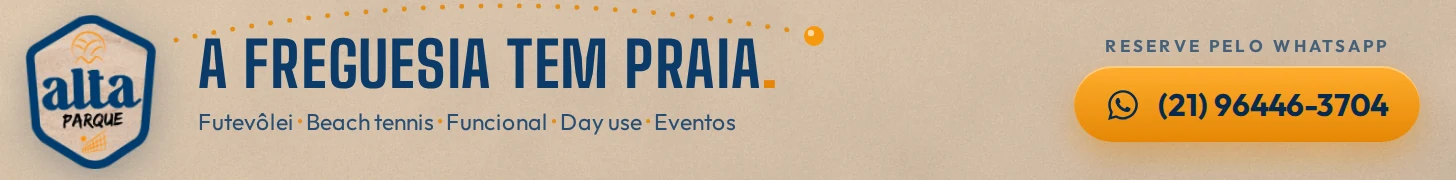 Alta Parque, arena de futevolei e beach tennis na Freguesia. Reserve pelo WhatsApp (21) 96446-3704.