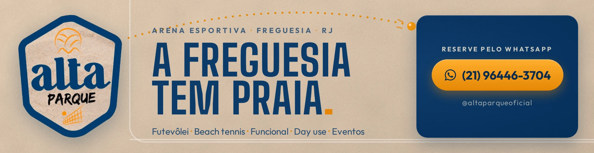 Alta Parque, arena de futevolei e beach tennis na Freguesia. Reserve pelo WhatsApp (21) 96446-3704.