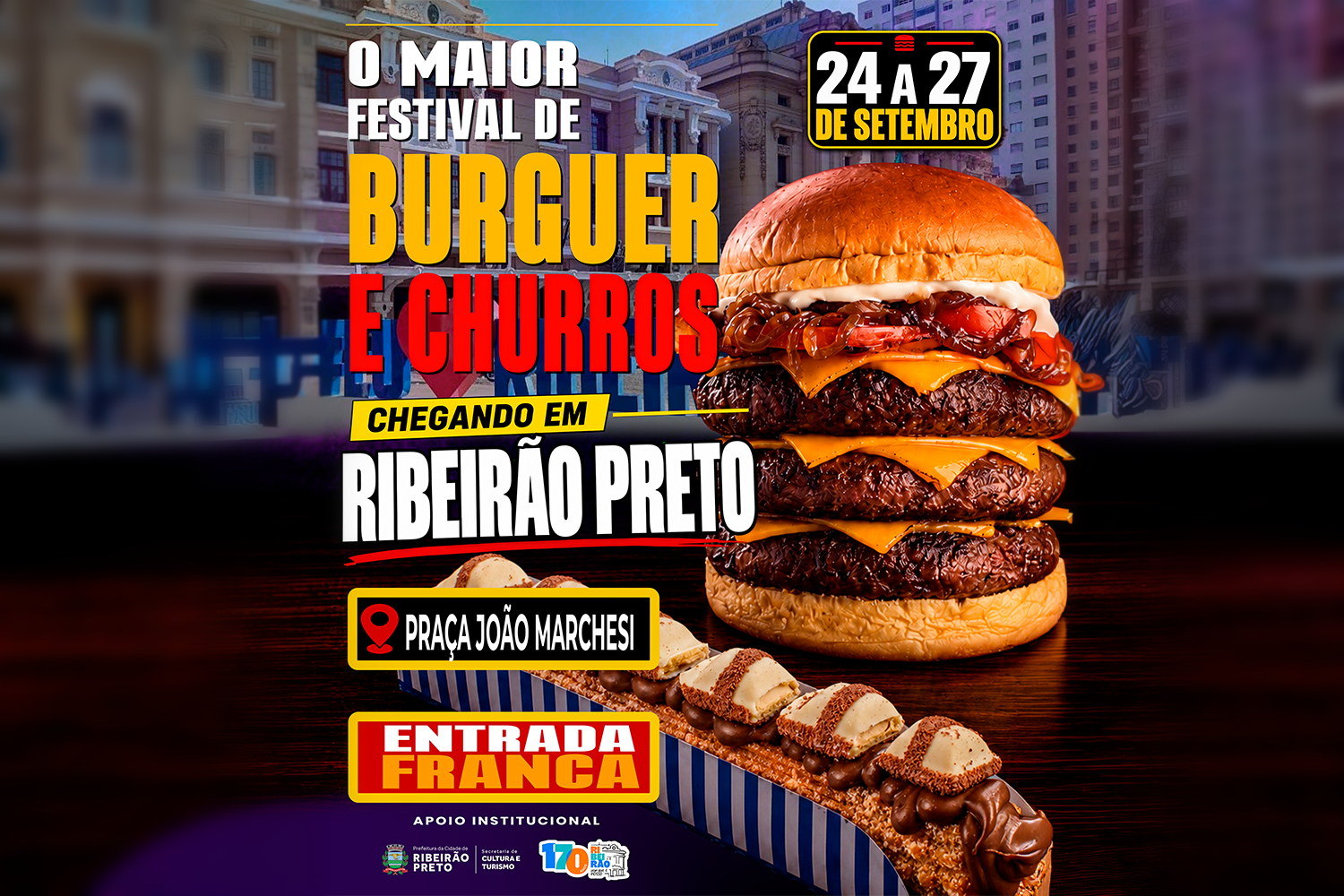 Festival de Burgers e Churros terá entrada gratuita em Ribeirão Preto