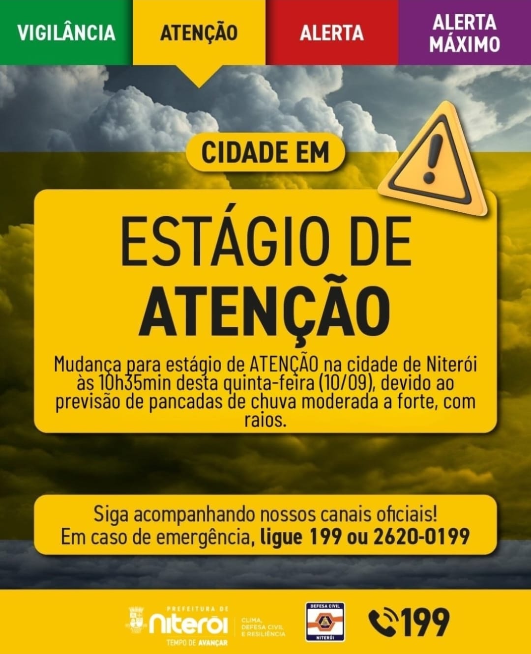 Niterói entra em estágio de atenção por chuva forte e raios