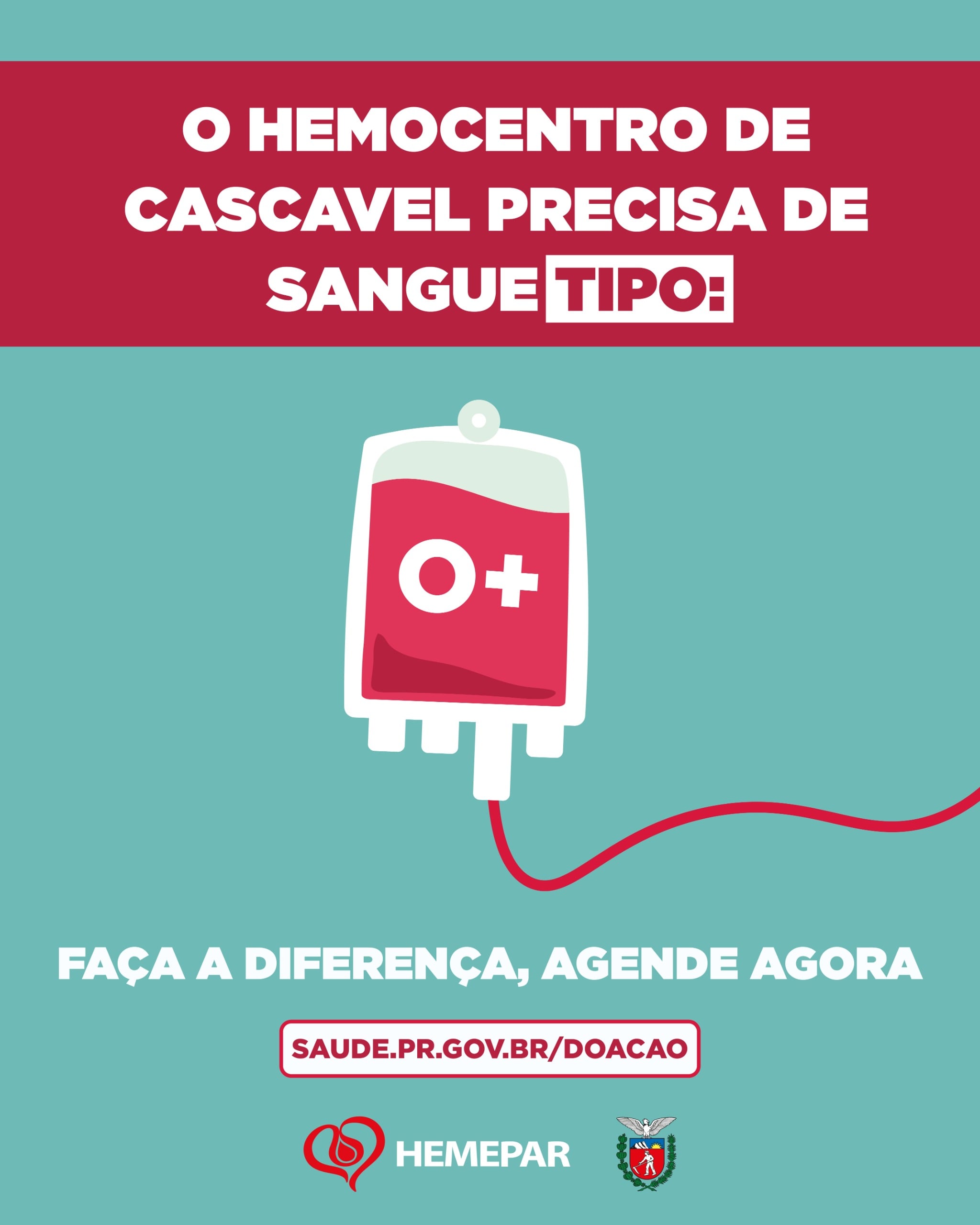 Hemocentro de Cascavel pede doações de sangue O+
