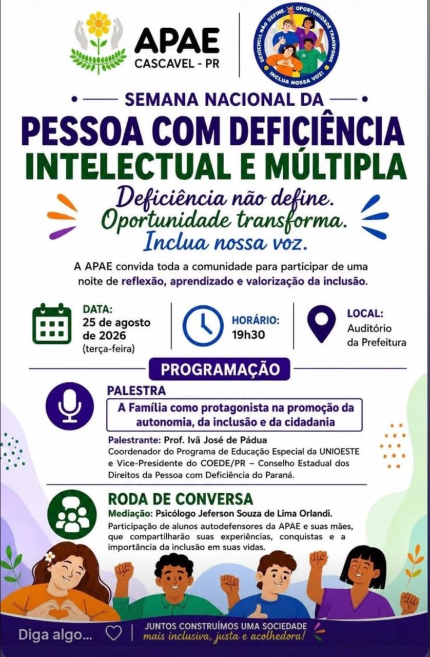 APAE de Cascavel realiza encontro sobre inclusão nesta terça-feira