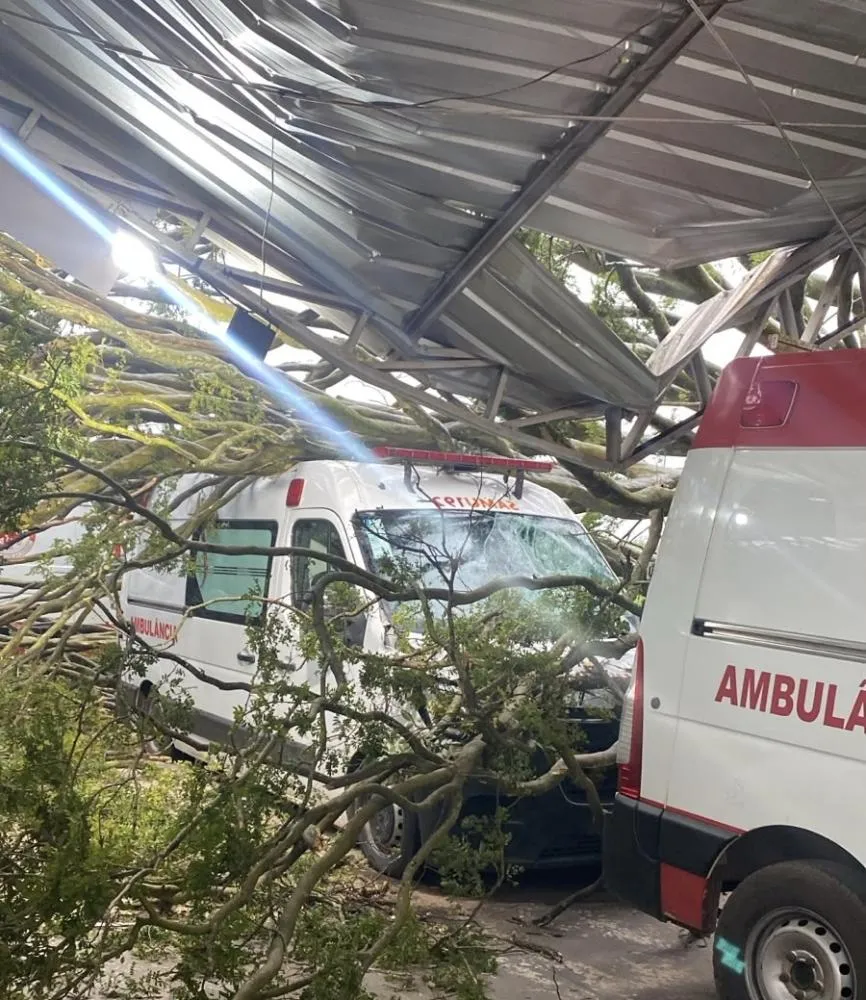 Temporal derruba árvores e danifica base do SAMU em Jacarezinho