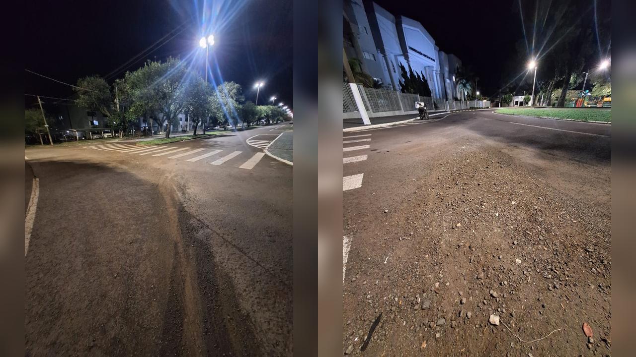 Pedras soltas provocam queda de motociclista na Avenida Toledo, em Cascavel